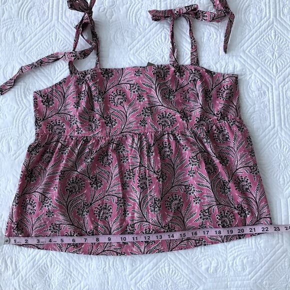 J.Crew Collection Shoulder Tie Empire Blouse Ratti Coral Vines Print Pink XL NWT - Picture 8 of 11